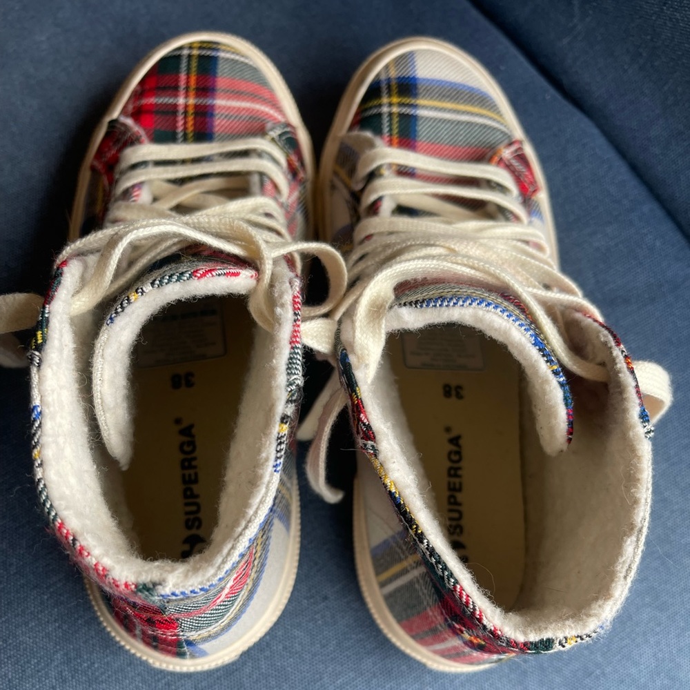 Superga Plaid Shearling High Tops - SIZE 38/7.5 - Picture 6 of 7